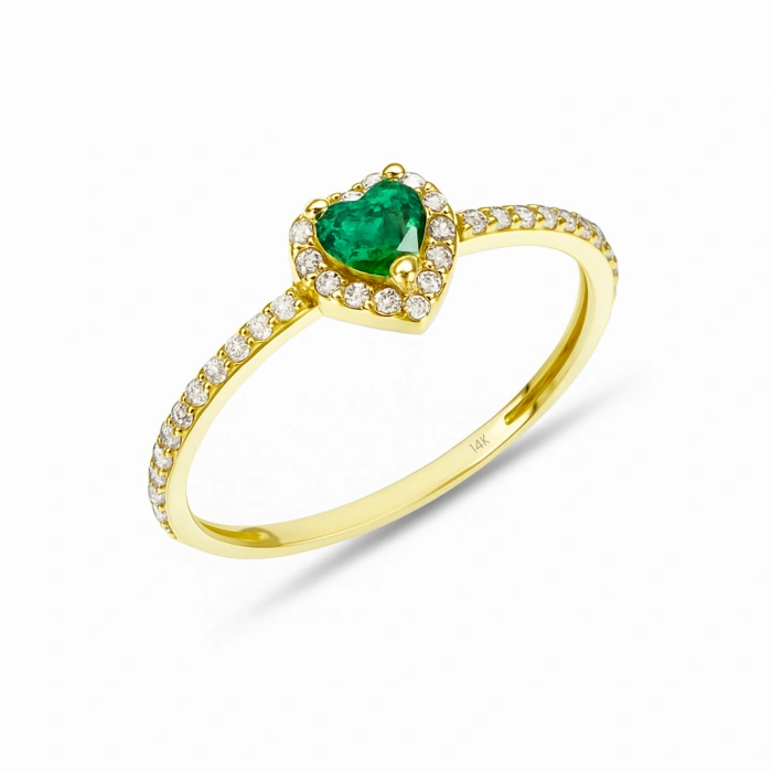 14K Solid Gold Heart Cut Emerald Ring