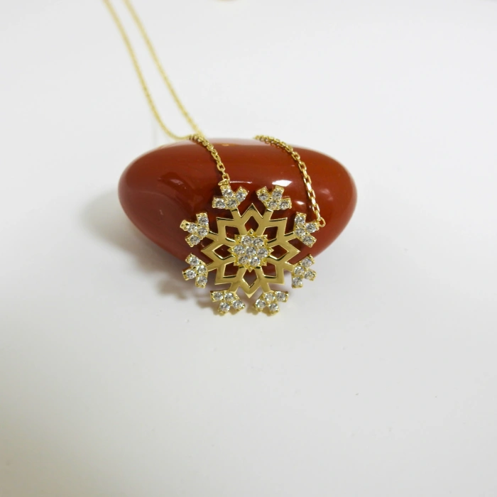 14K Gold Snowflake Necklace, Tiny Star Necklace