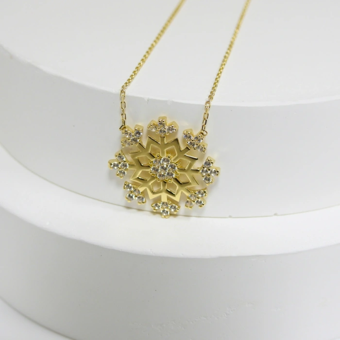 14K Gold Snowflake Necklace, Tiny Star Necklace