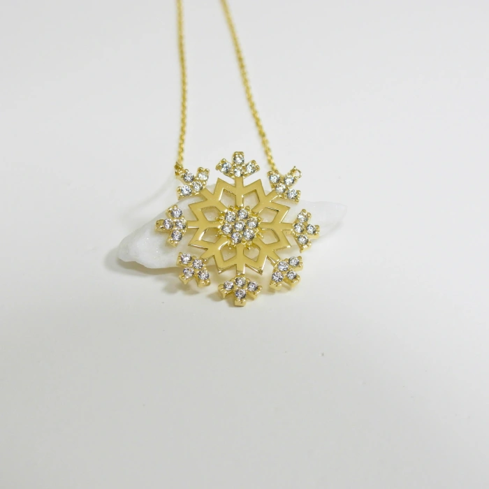 14K Gold Snowflake Necklace, Tiny Star Necklace