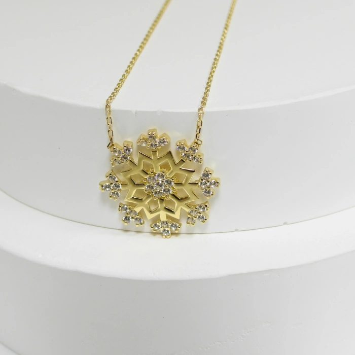14K Gold Snowflake Necklace, Tiny Star Necklace