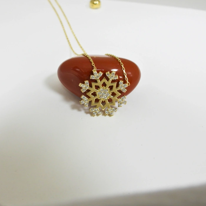 14K Gold Snowflake Necklace, Tiny Star Necklace