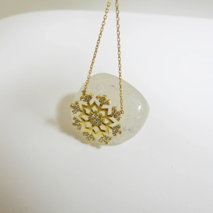 14K Gold Snowflake Necklace, Tiny Star Necklace