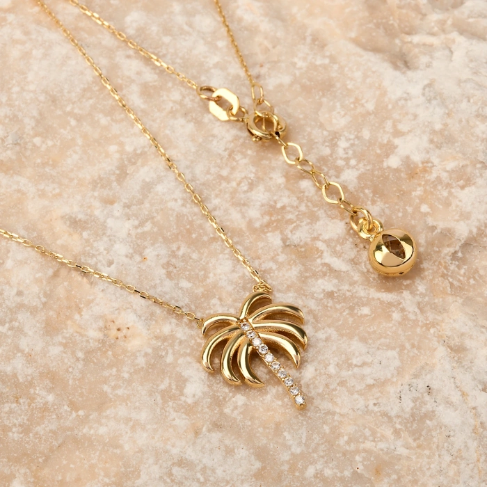 14 Ayar Altın Palmiye Kolye, Tropikal Palmiye Ağacı Altın Kolye