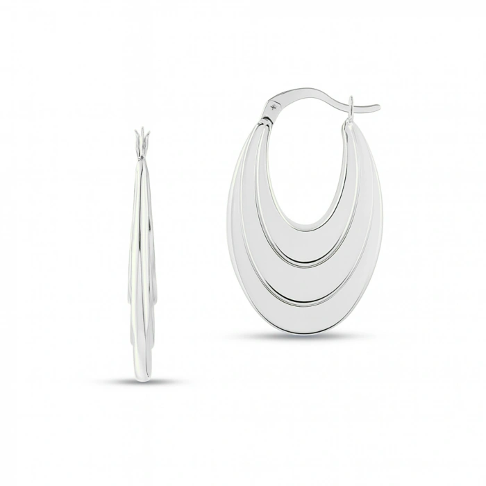 14K Altın Sallantı Oval Küpe, Halka Küpe