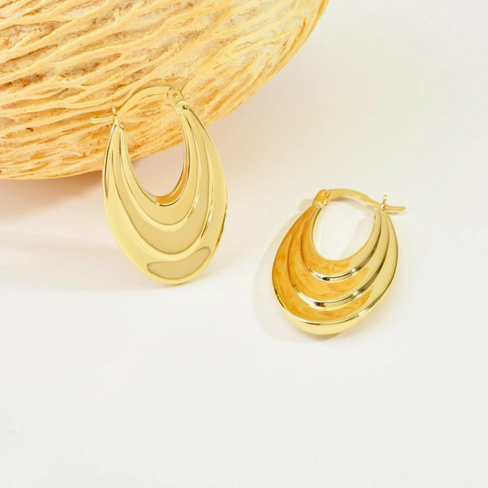 14K Altın Sallantı Oval Küpe, Halka Küpe