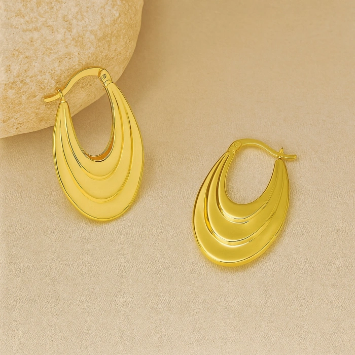 14K Altın Sallantı Oval Küpe, Halka Küpe