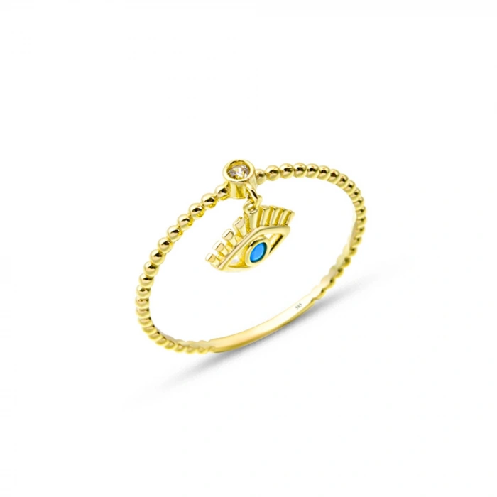 14K Gold Dangling Turquoise Eye Ring