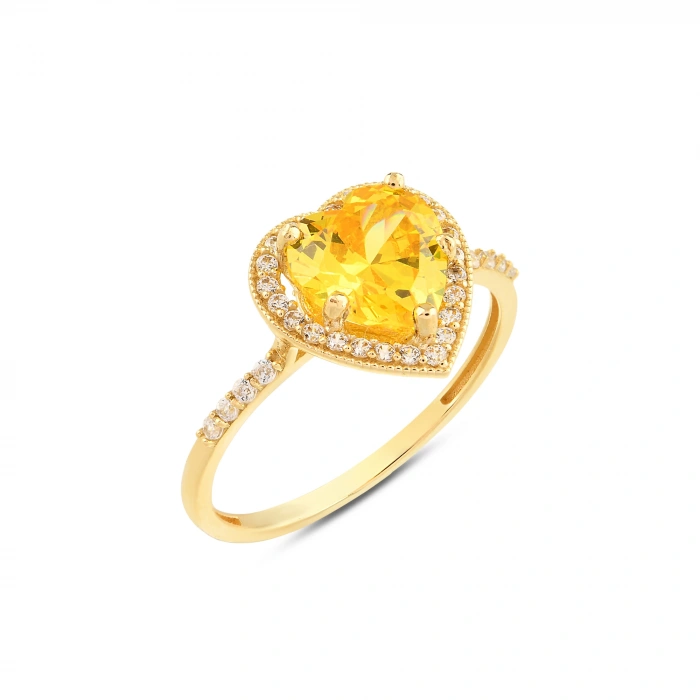 14K Gold Citrine Heart Ring, Heart-Cut Solitaire Ring, Wedding Engagement Jewelry