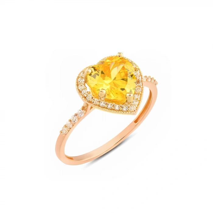 14K Gold Citrine Heart Ring, Heart-Cut Solitaire Ring, Wedding Engagement Jewelry