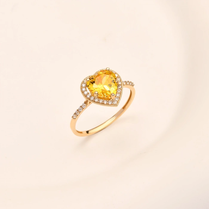 14K Gold Citrine Heart Ring, Heart-Cut Solitaire Ring, Wedding Engagement Jewelry