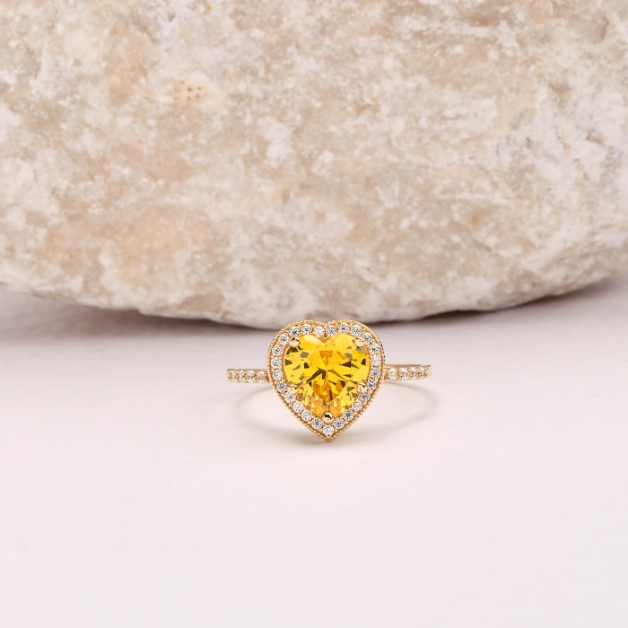 14K Gold Citrine Heart Ring, Heart-Cut Solitaire Ring, Wedding Engagement Jewelry