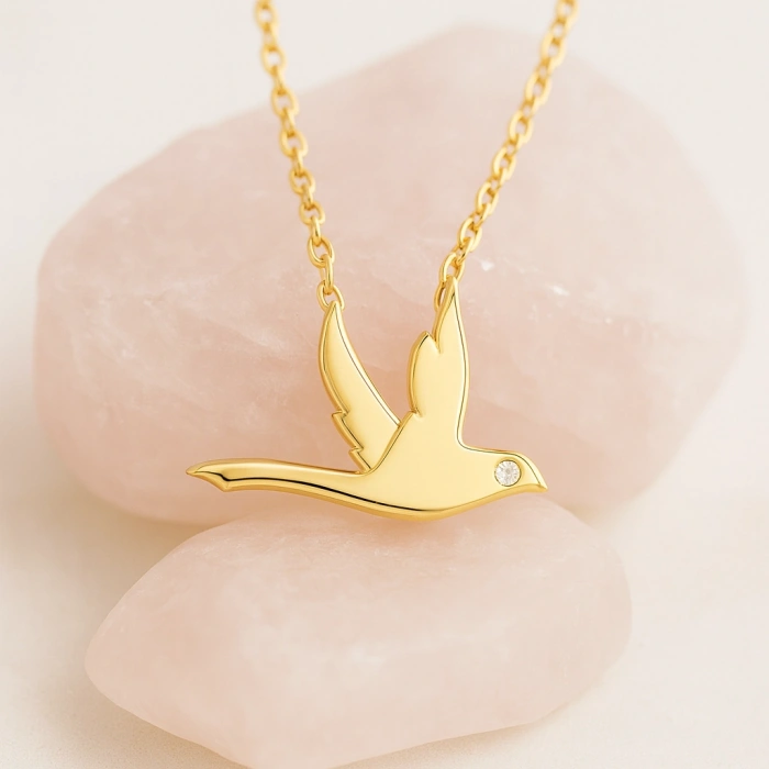 14K Altın Uçan Kuş Kırlangıç Kolye