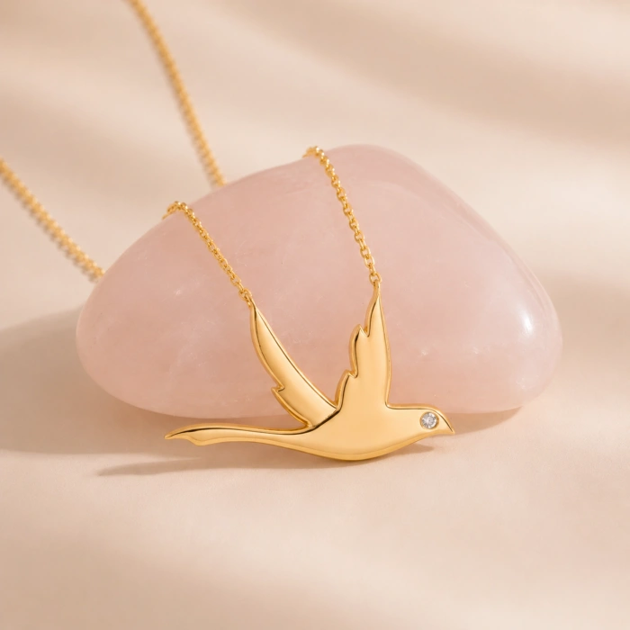 14K Solid Gold Swallow Necklace