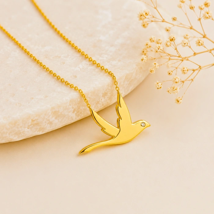 14K Solid Gold Swallow Necklace