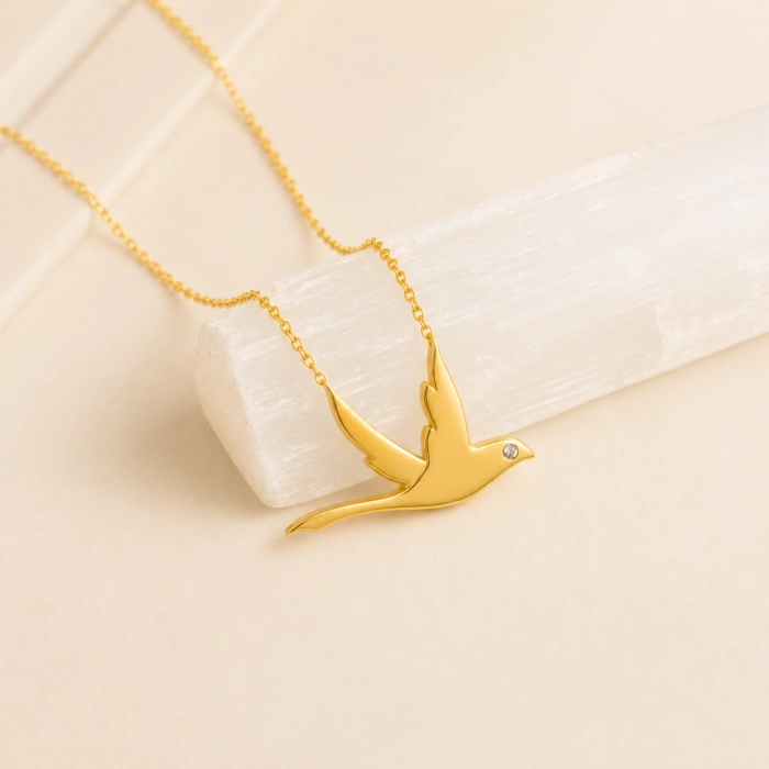 14K Solid Gold Swallow Necklace