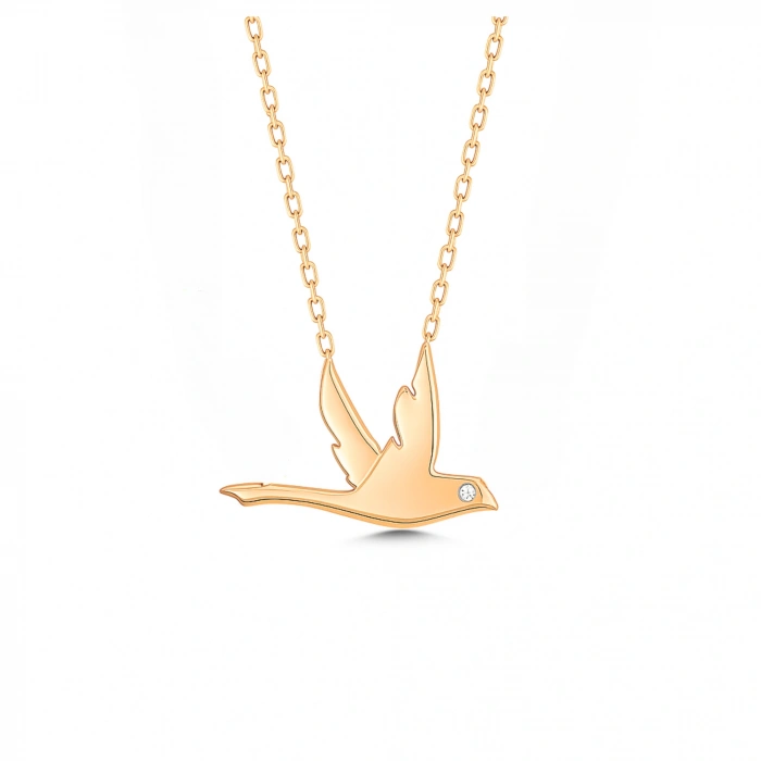 14K Altın Uçan Kuş Kırlangıç Kolye
