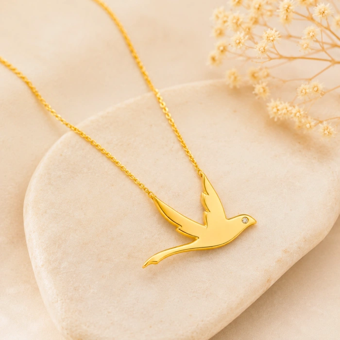 14K Solid Gold Swallow Necklace