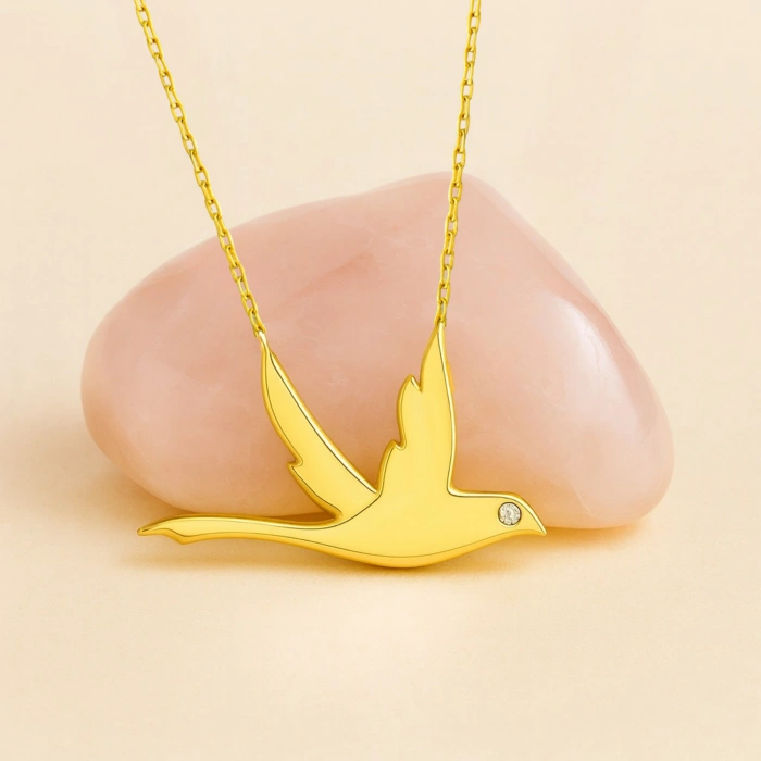 14K Altın Uçan Kuş Kırlangıç Kolye