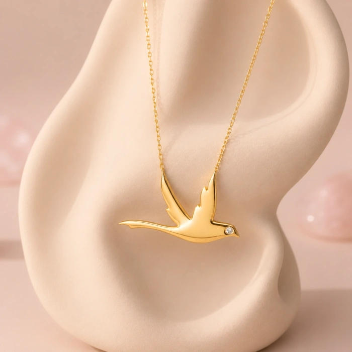 14K Solid Gold Swallow Necklace
