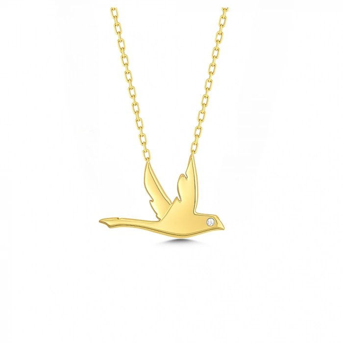 14K Altın Uçan Kuş Kırlangıç Kolye