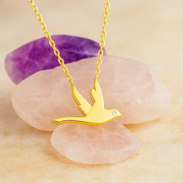 14K Altın Uçan Kuş Kırlangıç Kolye