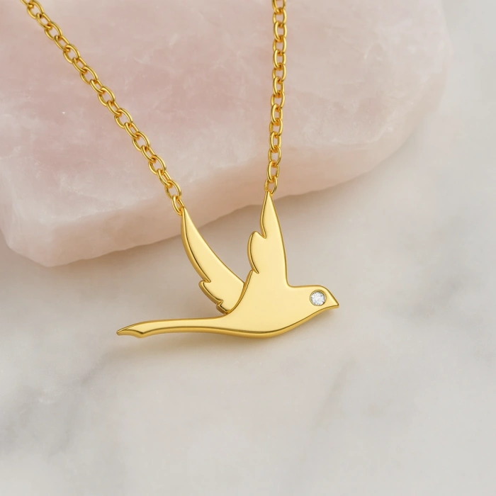 14K Altın Uçan Kuş Kırlangıç Kolye