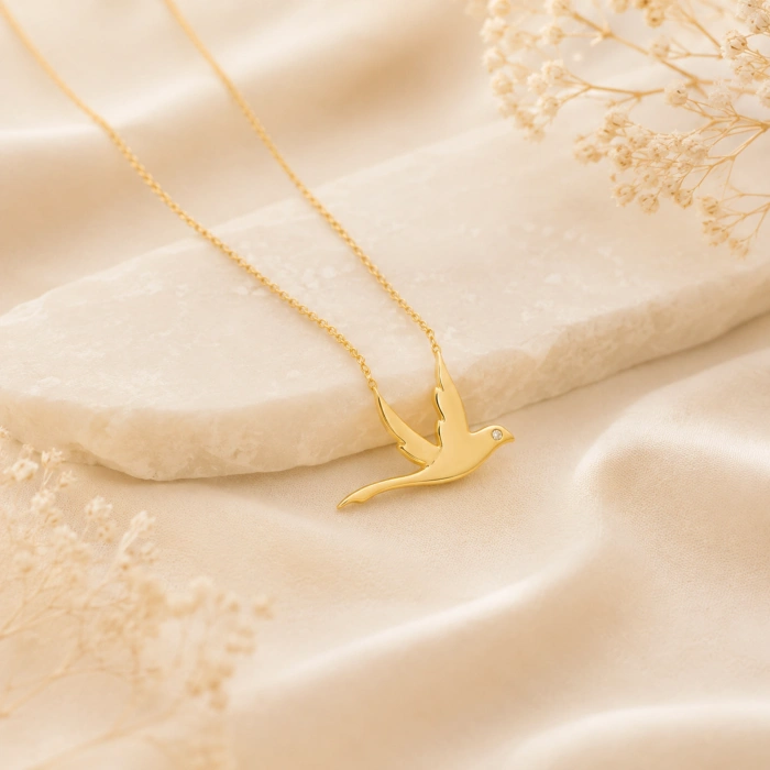 14K Solid Gold Swallow Necklace