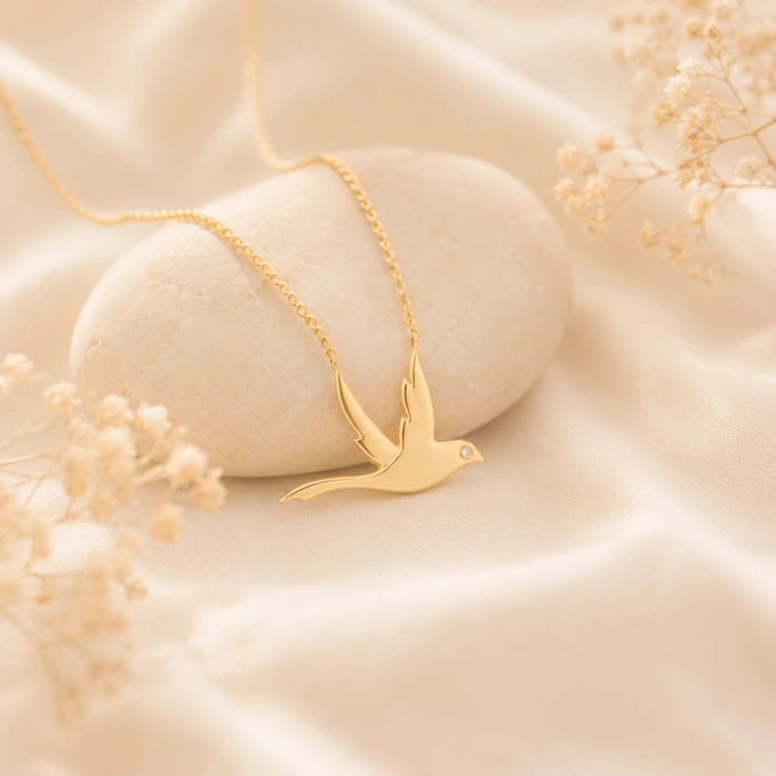 14K Solid Gold Swallow Necklace