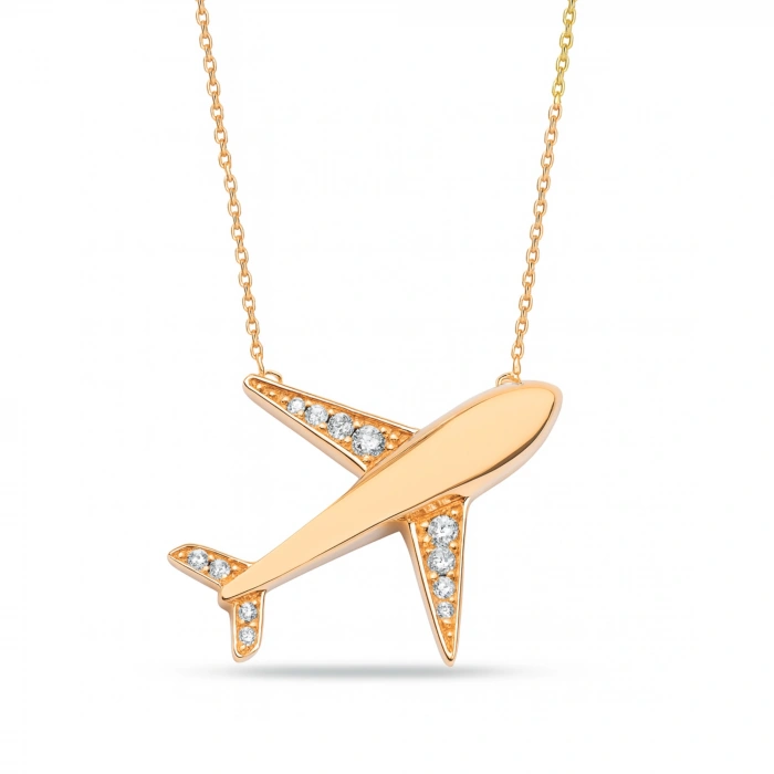14K Gold Airplane Necklace, Necklace for Travel Lovers
