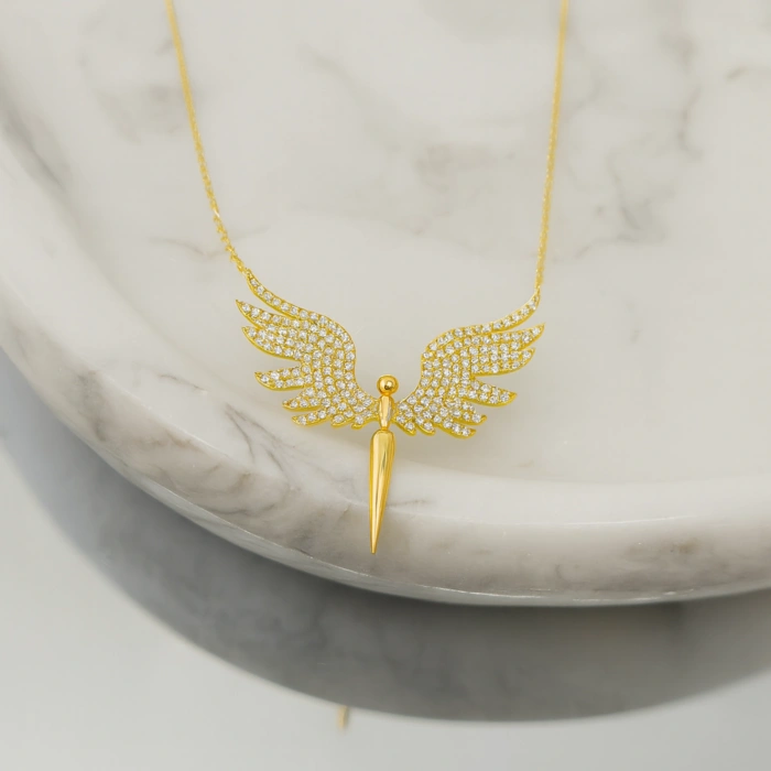 14K Gold Angel Necklace, Elegant Fairy Necklace