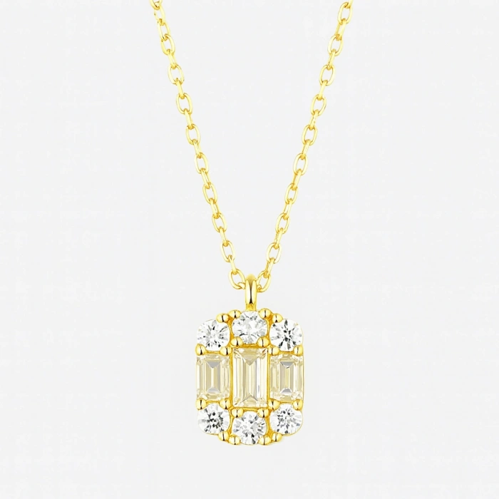 14K Gold Baguette Necklace