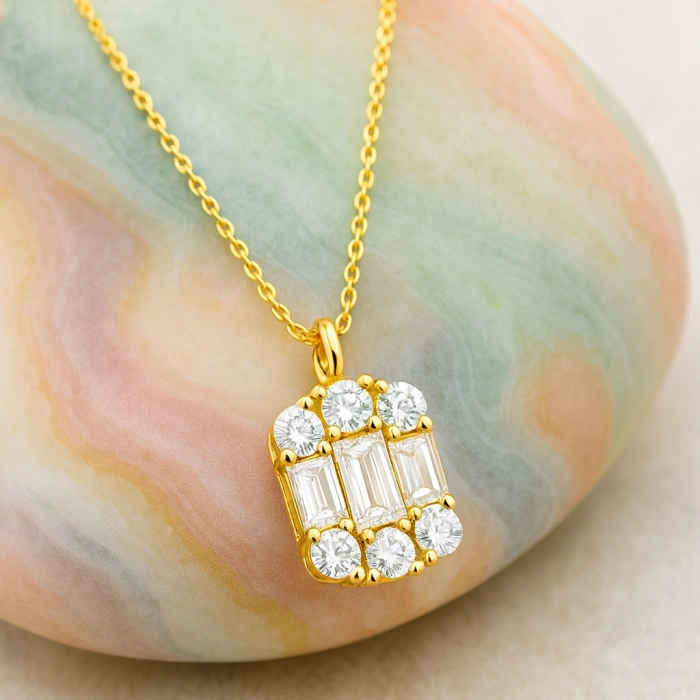 14K Gold Baguette Necklace
