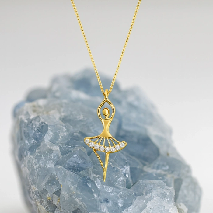 14K Gold Ballerina Necklace, Ballerina Dancer Girl, Elegant Fairy Necklace