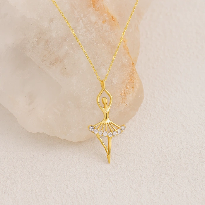 14K Gold Ballerina Necklace, Ballerina Dancer Girl, Elegant Fairy Necklace