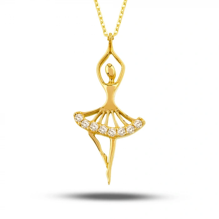 14K Gold Ballerina Necklace, Ballerina Dancer Girl, Elegant Fairy Necklace