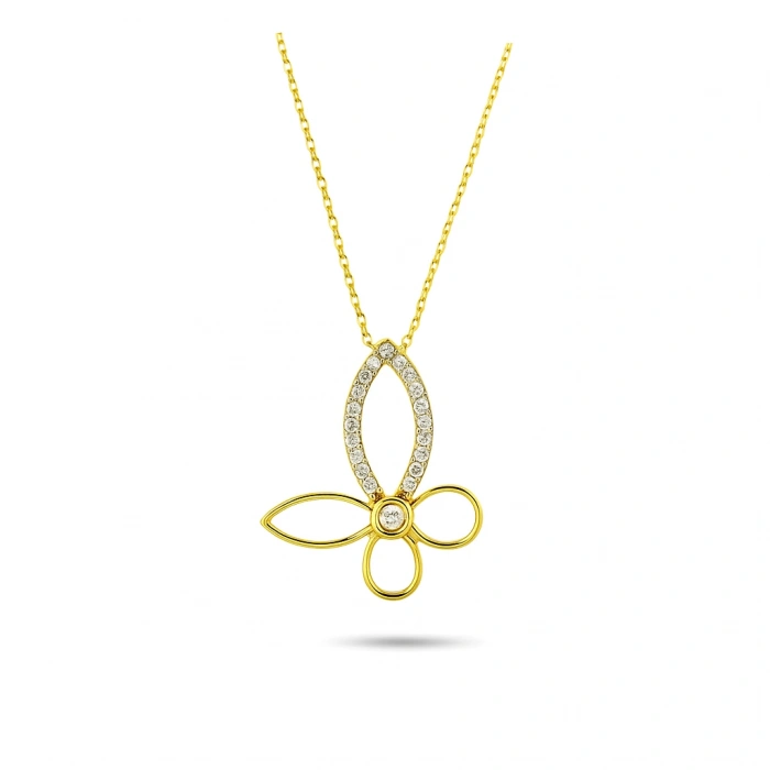 14K Gold Butterfly Necklace, Elegant Clover Necklace, Minimalist Luck Necklace