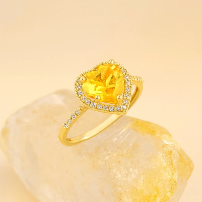 14K Gold Citrine Heart Ring, Heart-Cut Solitaire Ring, Wedding Engagement Jewelry