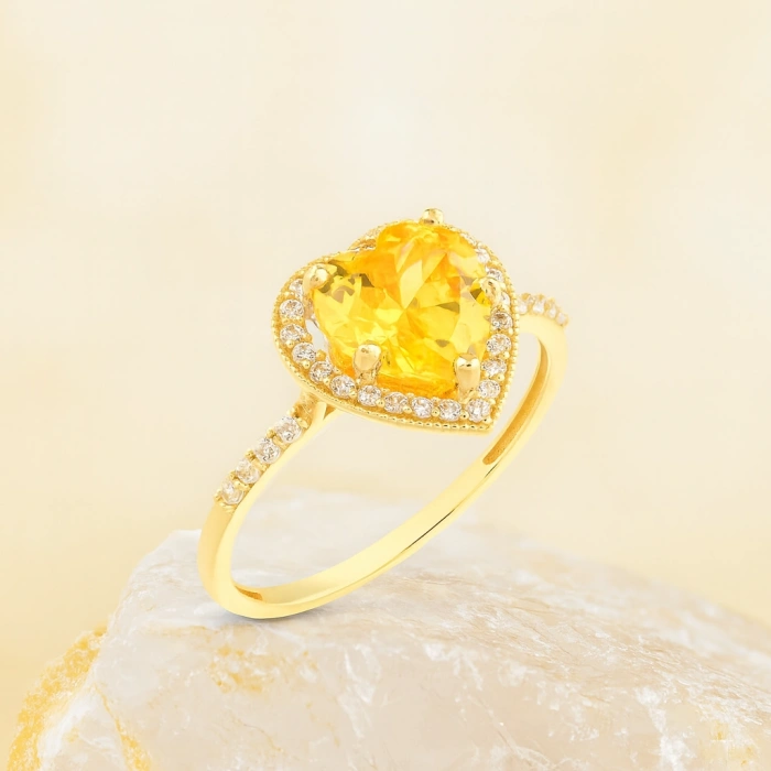 14K Gold Citrine Heart Ring, Heart-Cut Solitaire Ring, Wedding Engagement Jewelry