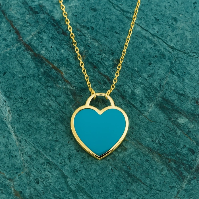 14K Gold Colored Enamel Heart Necklace, Heart Key Jewelry, Rainbow Necklace