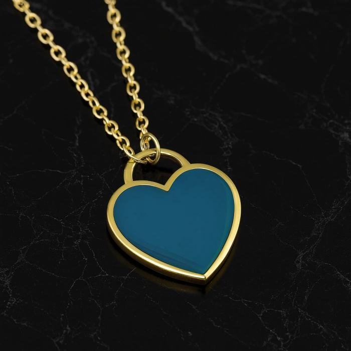 14K Gold Colored Enamel Heart Necklace, Heart Key Jewelry, Rainbow Necklace