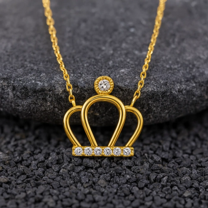 14K Gold Crown Necklace, Elegant Queen Crown, Princess Necklace