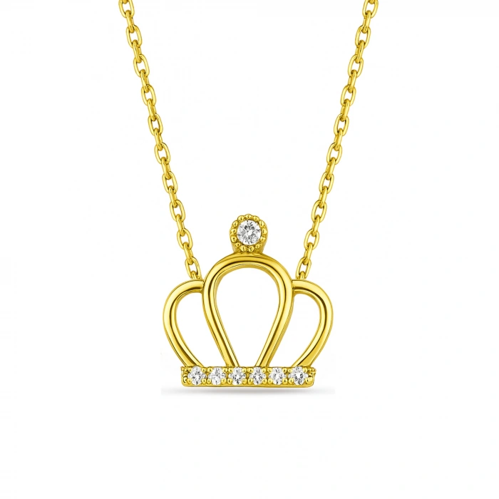 14K Gold Crown Necklace, Elegant Queen Crown, Princess Necklace