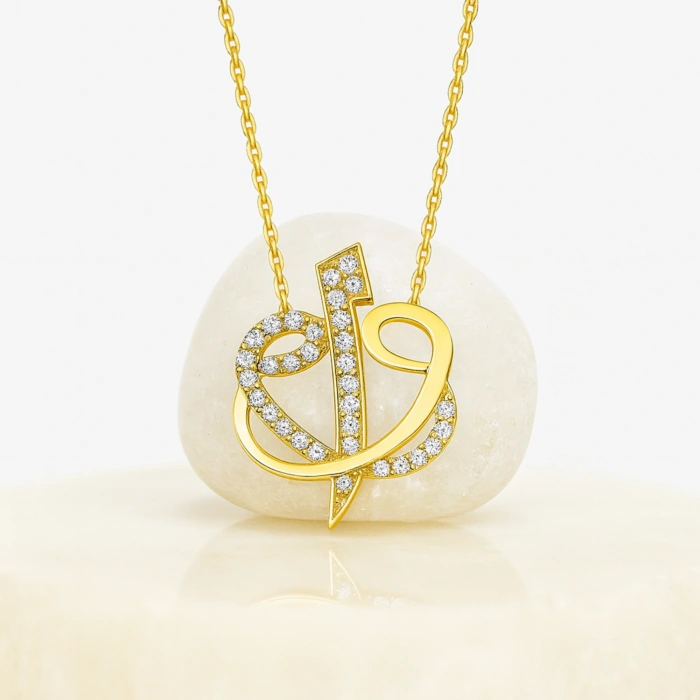 14K Gold Elif and Vav Necklace, ALLAH Necklace