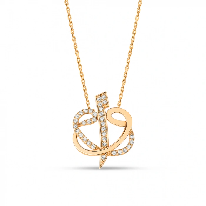 14K Gold Elif and Vav Necklace, ALLAH Necklace