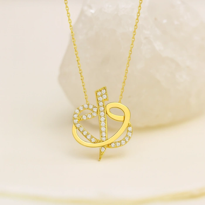 14K Gold Elif and Vav Necklace, ALLAH Necklace
