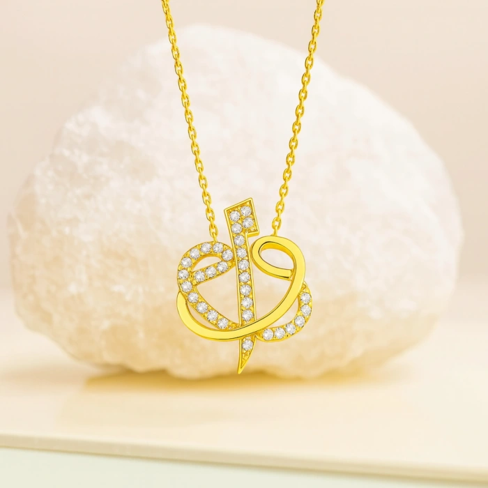 14K Gold Elif and Vav Necklace, ALLAH Necklace