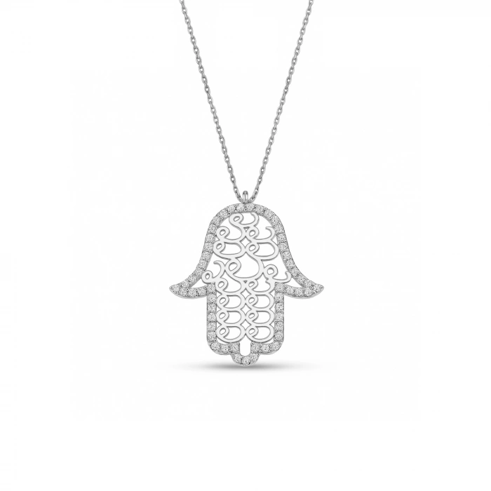 14K Gold Fatima Hand Necklace, Vav Pattern Hamsa Necklace, Islamic Gold Jewelry