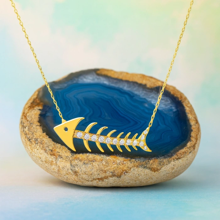 14K Gold Fish Necklace, Elegant Gold Necklace, Minimalist Fishbone Necklace