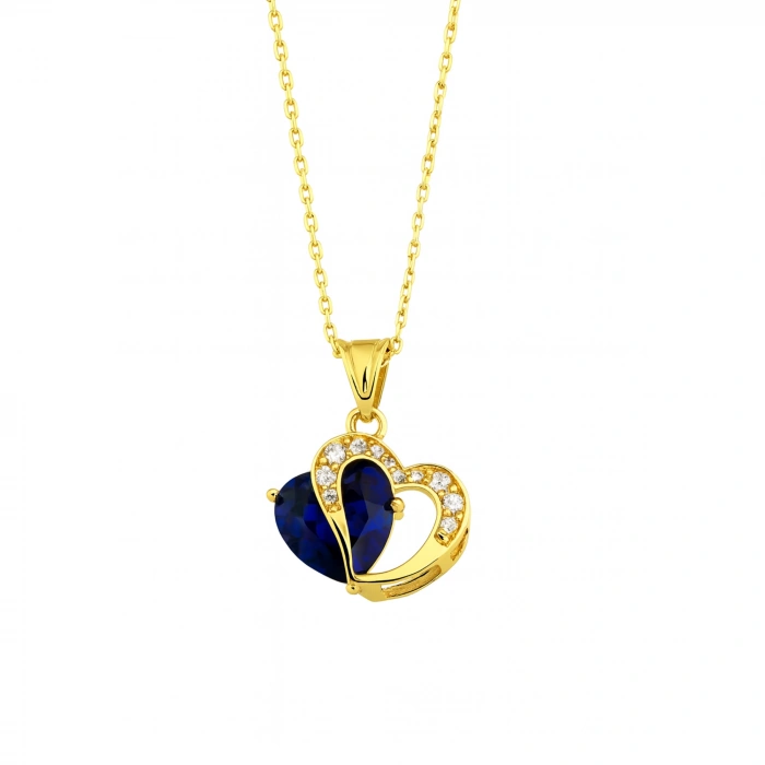 14K Gold Heart-Cut Birthstone Necklace, Personalized Colorful Stone Necklace